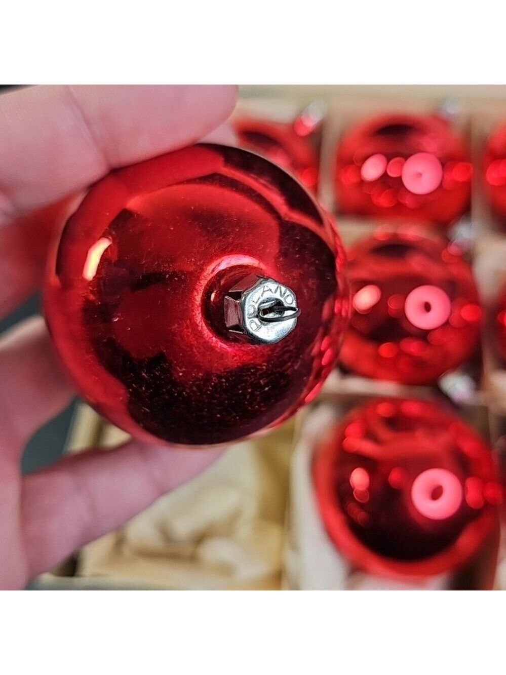 Vintage Poland Christmas Ornaments Baubles Set Of 12 RED Shiny Glass - Picture 4 of 16